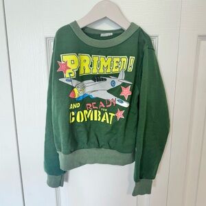 Vintage Kids Army Airplane Green Graphic Sweatshirt SZ 3-4T